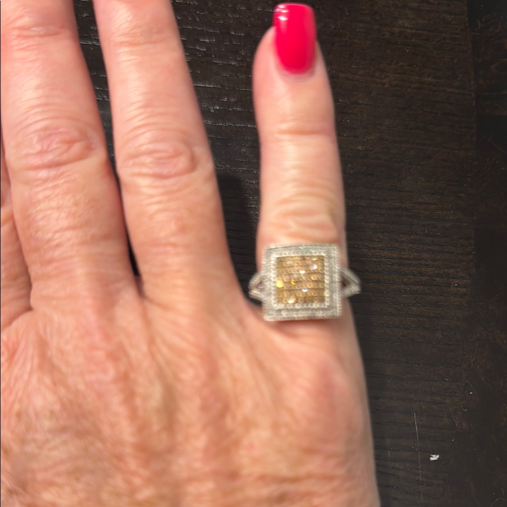 Champagne White Diamond Square Ring